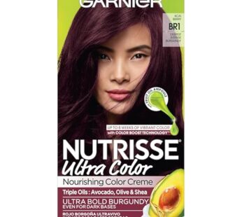 Garnier Hair Color Nutrisse Ultra Color Nourishing Creme, BR1 Deepest Intense Burgundy (Acai Berry) Red Permanent Hair Dye, 1 Count (Packaging May Vary)