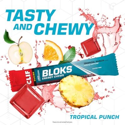 CLIF BLOKS - Tropical Punch Flavor with Caffeine - Energy Chews - Non-GMO - Plant Based - Fast Fuel for Cycling and Running - Quick Carbohydrates and Electrolytes - 2.12 oz. (18 Count) - Image 6