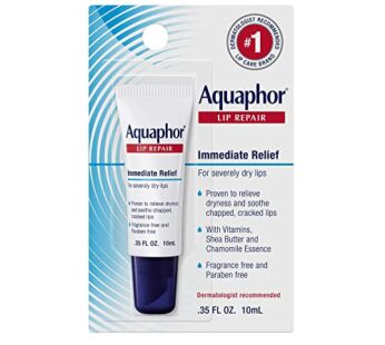 Aquaphor Lip Repair Ointment – Long-lasting Moisture to Soothe Dry Chapped Lips – .35 fl. oz. Tube