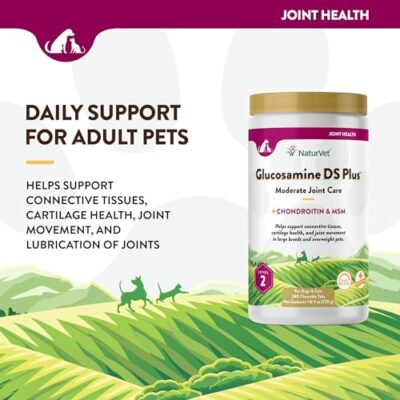 NaturVet Glucosamine DS Plus Level 2 Moderate Care Joint Support Supplement for Dogs and Cats, Chewable Tablets Time Release, Made in The USA, 240 Count - Image 3