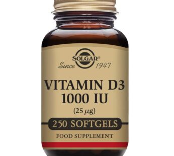 Solgar Vitamin D3 (Cholecalciferol) 25 MCG (1000 IU), 250 Softgels – Helps Maintain Healthy Bones & Teeth – Immune System Support – Non-GMO, Gluten Free, Dairy Free – 250 Servings