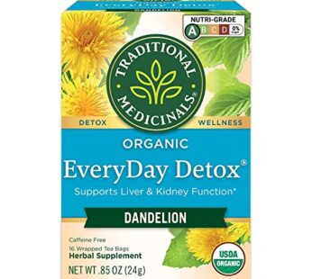 Traditional Medicinals Tea, Organic EveryDay Detox Dandelion, Supports Healthy Liver & Kidney Function, Detox, 16 Tea Bags