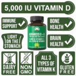 Peak Performance Advanced Vitamin D 5000 IU with All 3 Types of Vitamin K Vitamin D3 and Vitamin K2, K1, MK-7 (MK7), MK4 Supplement. 60 Small and Easy to Swallow Vegetable Pills (5000 IU) - Image 3