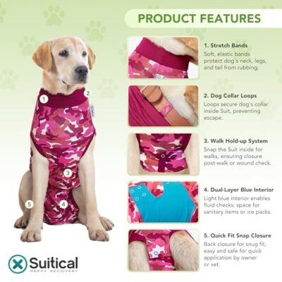 Suitical Recovery Suit for Dogs | Spay and Neutering Dog Surgery Recovery Suit for Male or Female | Soft Fabric for Skin Conditions | S | Neck to Tail 16.9?- 20.1? | Pink Camouflage - Image 3