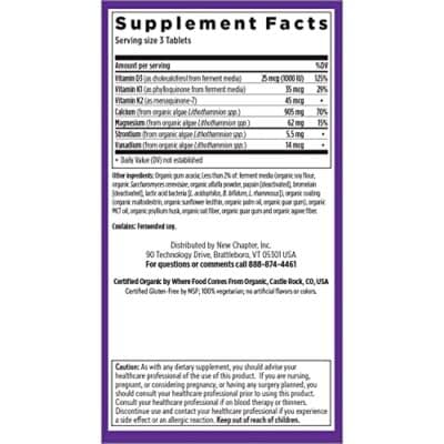 New Chapter Calcium Supplement - Bone Strength Organic Calcium with Magnesium, Vitamin D3+K2, 70+ Trace Minerals for Bone Health, Gluten Free, Easy to Swallow - 180 Slim Tablets - Image 6