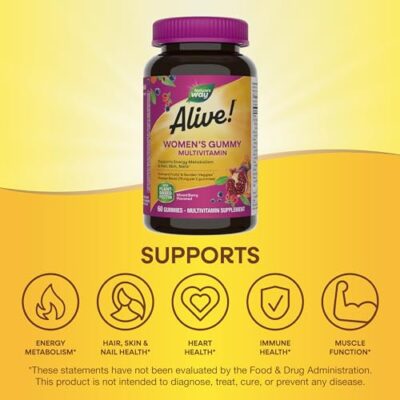Nature's Way Alive! Women?s Gummy Multivitamin, 16 Vitamins & Minerals, Energy Metabolism*, Hair Skin & Nails*, Vegetarian, Mixed Berry Flavored, 60 Gummies (Packaging May Vary) - Image 5