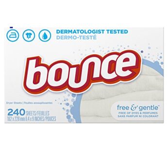Bounce Free & Gentle Dryer Sheets, 240 Sheets, Unscented Fabric Softener Sheets, Hypoallergenic and Dermatologist Tested