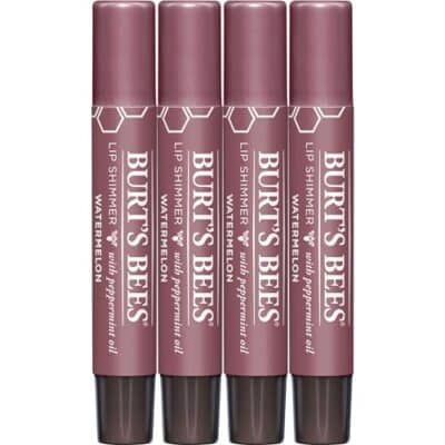 Burt's Bees Shimmer Lip Tint Easter Basket Stuffers, Tinted Lip Balm Stick, Moisturizing for All Day Hydration with Natural Origin Glowy Pigmented Finish & Buildable Color, Watermelon (4-Pack)