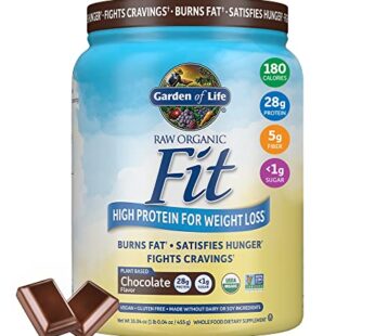 Garden of Life Raw Organic Fit Vegan Protein Powder Chocolate, 28g Plant Based Protein for Weight Loss, Pea Protein, Fiber, Probiotics, Dairy Free Nutritional Shake for Women and Men, 10 Servings