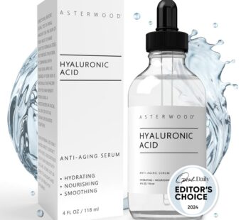 Asterwood Pure Hyaluronic Acid Serum for Face – Plumping, Anti-Aging & Hydrating – Fragrance-Free, Pairs Well with Vitamin C Face Serum & Hylunaric Acid Moisturizer, 118ml/4 oz