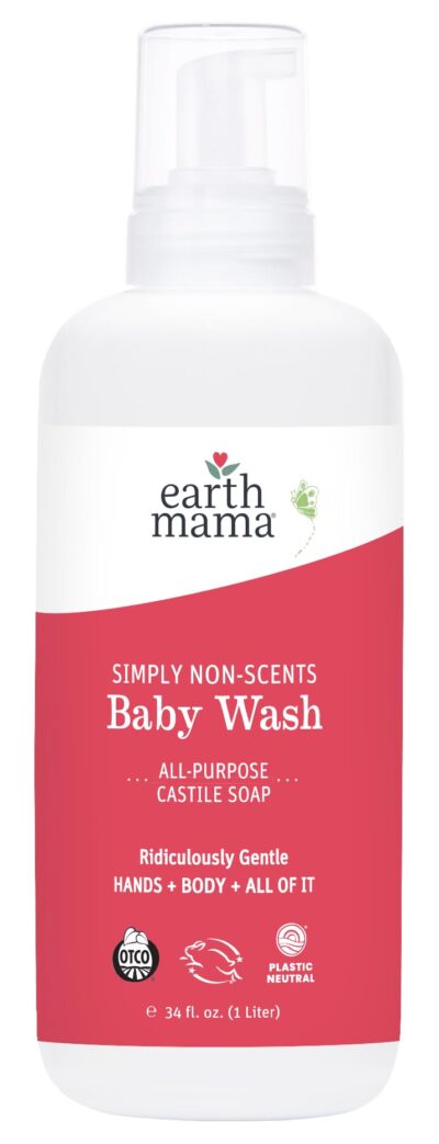 Earth Mama Simply Non-Scents Baby Wash Foaming Hand Soap, Organic All-Purpose Fragrance Free Body Wash for Sensitive Skin, Castile Soap with Coconut Oil, Shea Butter, Calendula, & Aloe, 34floz