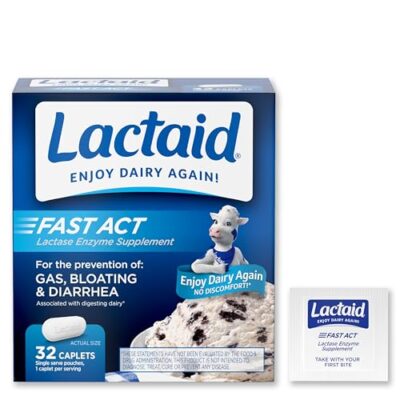 Lactaid Fast Act Lactose Intolerance Relief Caplets with Lactase Enzyme to Prevent Gas, Bloating & Diarrhea Due to Lactose Sensitivity, Ideal for Travel & On-The-Go, 32 Packs of 1-count - Image 3