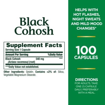 Nature's Bounty Black Cohosh Root Pills and Herbal Health Supplement, Natural Menopausal Support, 540 mg, 100 Capsules - Image 2
