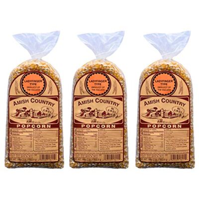 Amish Country Popcorn | 3-1 lb Bags | Ladyfinger Popcorn Kernels | Old Fashioned, Non-GMO and Gluten Free