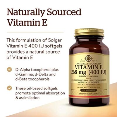 Solgar Vitamin E 268 MG (400 IU) (d-Alpha Tocopherol & Mixed Tocopherols), 100 Softgels - Supports Immune System & Skin Nutrition - Natural Antioxidant - Gluten Free, Dairy Free - 100 Servings - Image 3