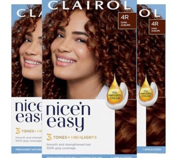 Clairol Nice’n Easy Permanent Hair Dye, 4R Dark Auburn Hair Color, Pack of 3