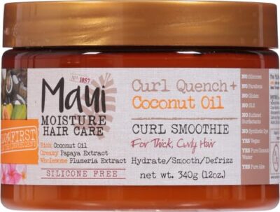 Maui Moisture Curl Quench + Coconut Oil Hydrating Curl Smoothie, Creamy Silicone-Free Styling Cream for Tight Curls, Braids, Twist-Outs & Wash & Go Styles, Vegan & Paraben-Free, 12 Ounce - Image 2