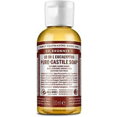 Dr. Bronner's - Pure-Castile Liquid Soap (Eucalyptus, 2 Ounce) - Made with Organic Oils, 18-in-1 Uses: Face, Body, Hair, Laundry, Pets and Dishes, Concentrated, Vegan, Non-GMO