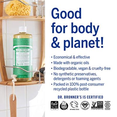 Dr. Bronner's - Pure-Castile Liquid Soap (Almond, 32 ounce) - Made with Organic Oils, 18-in-1 Uses: Face, Body, Hair, Laundry, Pets and Dishes, Concentrated, Vegan, Non-GMO - Image 3