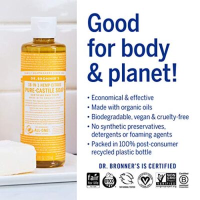 Dr. Bronner's - Pure-Castile Liquid Soap (Citrus, 8 ounce) - Made with Organic Oils, 18-in-1 Uses: Face, Body, Hair, Laundry, Pets and Dishes, Concentrated, Vegan, Non-GMO - Image 4