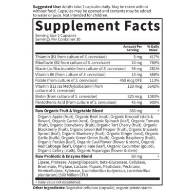 Garden of Life Raw B Complex - Vitamin Code - 60 Vegan Capsules, High Potency Vitamins for Energy & Metabolism with B2 Riboflavin, B1, B3, B6, Folate, B12 as Methylcobalamin & Biotin Plus Probiotics - Image 5