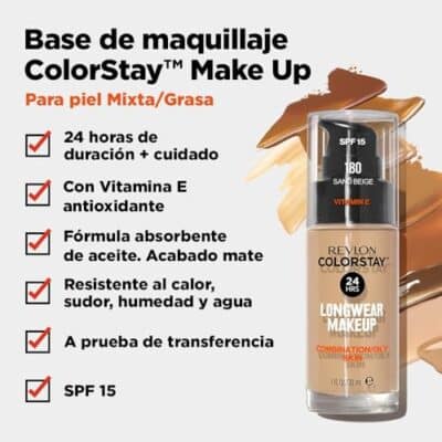 Revlon Colorstay Liquid Makeup Foundation with Pump - 180 Sand Beige - Image 3