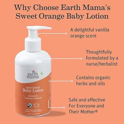 Earth Mama Sweet Orange Baby Lotion | Moisturizing Body Lotion for Dry Skin, Newborn Baby Lotion Sensitive Skin Care, Face Lotion for Babies & Kids with Shea Butter, Calendula & Aloe, 8 Fl Oz - Image 2