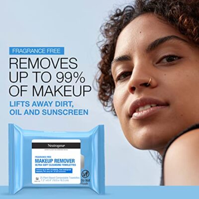 Neutrogena Cleansing Fragrance Free Makeup Remover Face Wipes, Cleansing Facial Towelettes for Waterproof Makeup, Alcohol-Free, Unscented, 100% Plant-Based Fibers, Twin Pack, 2 x 25 ct - Image 2