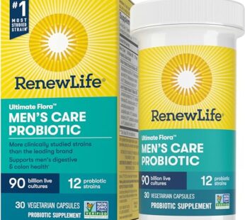 Renew Life Men’s Care Probiotic Capsules, Supports Mens Digestive, Colon, Immune and Respiratory Health, L. Rhamnosus GG, Dairy, Soy and gluten-free, 90 Billion CFU, 30 Count