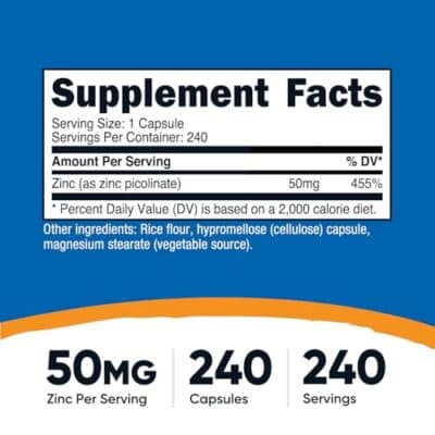 Nutricost Zinc Picolinate 50mg, 240 Vegetarian Capsules - Gluten Free and Non-GMO (240 Caps) - Image 2