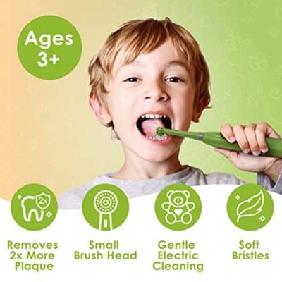 Brusheez? Kids? Electric Toothbrush Set - Safe & Effective for Ages 3+ - Parent Tested & Approved with Gentle Bristles, 2 Brush Heads, Rinse Cup, 2-Minute Timer, & Storage Base (Snappy The Croc) - Image 2