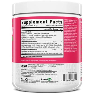 RSP Nutrition AminoLean Pre Workout Powder, Amino Energy & Weight Management with BCAA Amino Acids & Natural Caffeine, Preworkout Boost for Men & Women, 30 Serv - Image 3