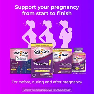 ONE A DAY Women's Prenatal 1 Multivitamin including Vitamins A, C, D, B6, B12, Iron, Omega-3 DHA & more - Supplement for Before, During, & Post Pregnancy, 30 Ct (Pack of 1)(Packaging May Vary) - Image 6