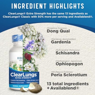 RidgeCrest Herbals ClearLungs Extra Strength, Natural Lung, Nasal Health Formula, Bronchial, Respiratory, Sinus, Mucus Support (60 Caps, 30 Serv) - Image 4