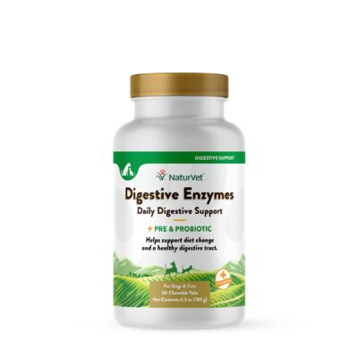 NaturVet ? Digestive Enzymes - Plus Probiotics & Prebiotics ? Helps Support Diet Change & A Healthy Digestive Tract ? for Dogs & Cats (Chewable Tablets, 60 Count)
