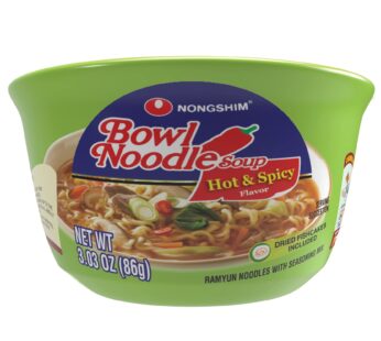 Nongshim Hot & Spicy Instant Ramen Noodle Bowl Soup Mix, 6 Pack, Includes Fish Cakes, Crisp Carrot & Green Onion Topping