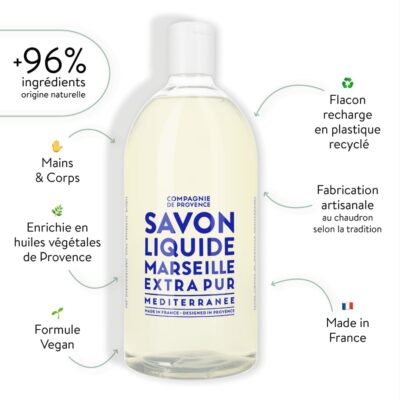 Compagnie de Provence Savon de Marseille Extra Pure Liquid Soap - Mediterranean Sea - 33.8 fl oz Plastic Bottle Refill - Image 2