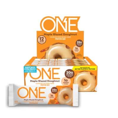 ONE Protein Bars, Maple Glazed Doughnut, Gluten Free Protein Bars with 20g Protein and 1g Sugar, Pantry Staples, 2.12 oz (12 Count)