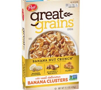 POST GREAT GRAINS BANANA NUT CRUNCH RTE CEREAL BANANA NUT CRUNCH FLAKE AND CLUSTER BOX 15.5 OUNCES 1