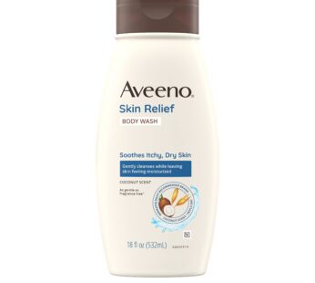 Aveeno Skin Relief Body Wash with a Gentle Coconut Scent & Soothing Triple Oat, Cleanser for Sensitive Skin Leaves Itchy, Dry Skin Soothed & Feeling Moisturized, Sulfate-Free, 18 fl. oz