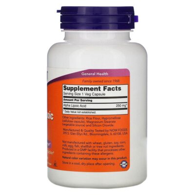 NOW Supplements, Alpha Lipoic Acid 250 mg, Supports Glutathione Production*, Free Radical Scavenger*, 120 Veg Capsules - Image 2