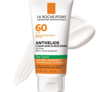 La Roche-Posay Anthelios Clear Skin Sunscreen Dry Touch SPF 60 | Oil Free Sunscreen For Face | Oil Absorbing | Broad Spectrum SPF + Antioxidants | Non-Greasy | Oxybenzone Free | Travel Size Sunscreen