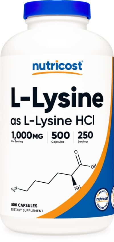 Nutricost L-Lysine 1000mg Per Serving, 250 Servings, 500 Capsules - Gluten Free, Non-GMO, 500mg Per Capsule