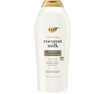 OGX Nourishing + Coconut Milk Shampoo, Hydrating & Restoring Shampoo Moisturizes for Soft Hair After the First Use, Paraben-Free, Sulfate-Free Surfactants, 25.4 fl. oz