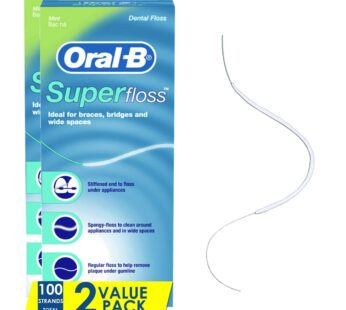 Oral-B Dental Floss for Braces, Super Floss Pre-Cut Strands, Mint, 50 Count, Pack of 2