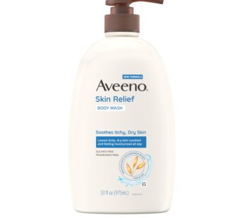 Aveeno Skin Relief Body Wash with Triple Oat Formula Soothes Itchy and Dry Skin, Fragrance Free Body Wash for Sensitive Skin, 33 FL OZ