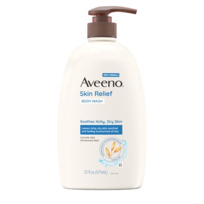 Aveeno Skin Relief Body Wash with Triple Oat Formula Soothes Itchy and Dry Skin, Fragrance Free Body Wash for Sensitive Skin, 33 FL OZ