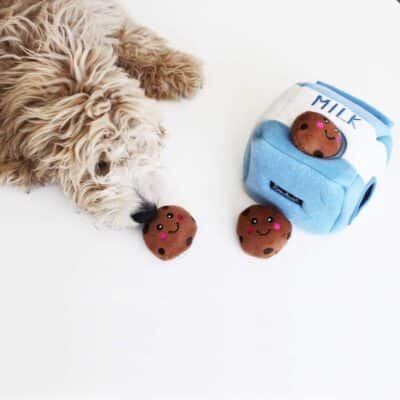 ZippyPaws - Food Buddies Burrow, Interactive Squeaky Hide and Seek Plush Dog Toy - Milk and Cookies - Image 6