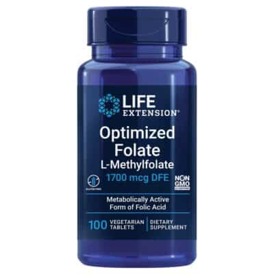 Life Extension Optimized Folate ? L-methylfolate ? Heart & Brain Support, Healthy Homocysteine Levels ? Non-GMO, Gluten-Free, Vegetarian ? 1700 mcg DFE, 100 Vegetarian Tablets