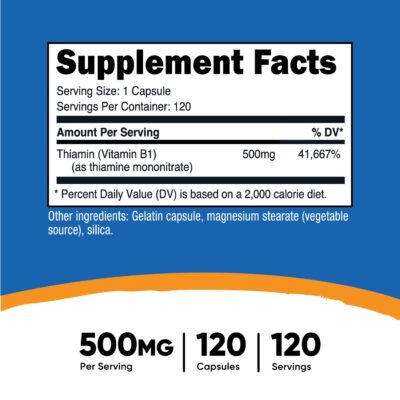 Nutricost Vitamin B1 (Thiamine) 500mg, 120 Capsules - Image 2